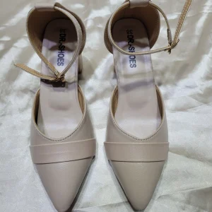 Nude Pointed Toe Ankle Strap Heel