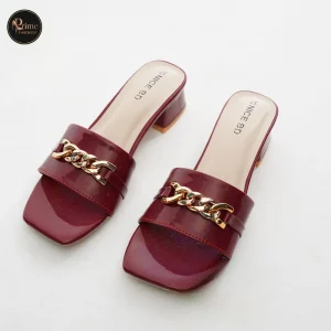 Patent Chain-Link Block Heel Mules