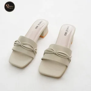 Chic Nude Shimmer Bow Block Heel Mules