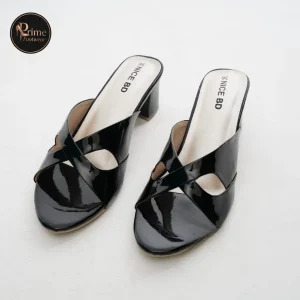 Black Patent Criss-Cross Block Heel Mules