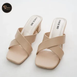 Elegant Nude Cross Strap Block Heel Sandal