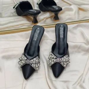Luxury Pearl Bow Pointed Heel Mule
