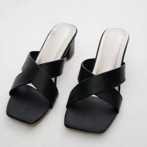 Elegant Nude Cross Strap Block Heel Sandal